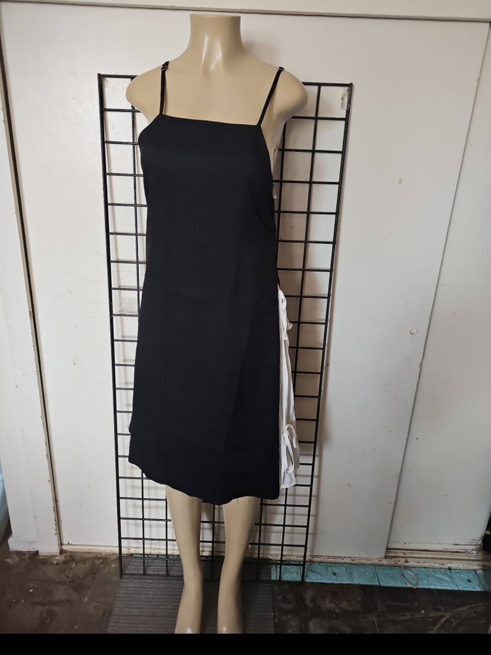 Black Midi Slip Dress with Side Tie Accent